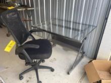 desk chair and glass top desk