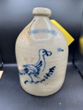 Pottery jug, stylized cobalt bird