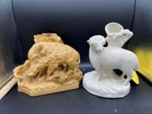 Pottery: Wild boar yellow ware and sheep planter