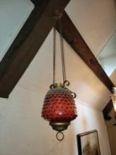 Antique cranberry shade hanging light