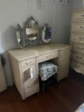 vanity tall dresser and 2 twin beds