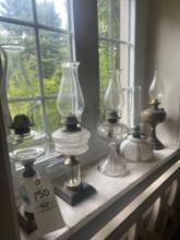 5 antique oil lamps