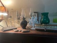 Glass baskets, pitcher set, oil lamps, door stop and more