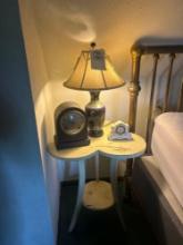 lamp end table and 2 clocks