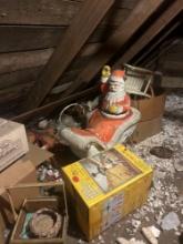 entire unstairs of barn, furniture, Santa and sleigh blow mold and more