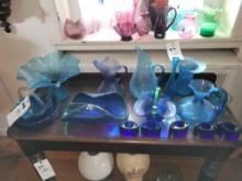 Assorted MCM cobalt glass and unmarked pieces