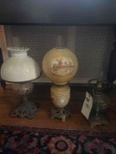 3 antique oil lamps