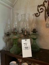 lot of 5 oil lamps 2 uranium glass