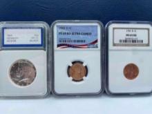 Graded 1964 Kennedy Half Dollar & Lincoln Head Cents