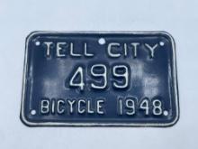 1948 Tell City Bicycle License Plate