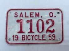 1959 Salem Ohio Bicycle License Plate