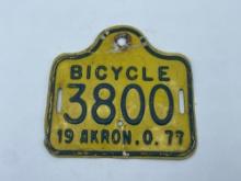 1977 Akron Ohio Bicycle License Plate