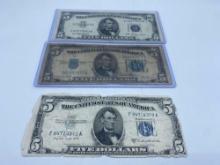 1934 & 1953 $5 Silver Certificates bid x 3