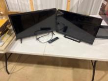 Two Vizio Flat screen TVs And Printer