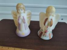 2 Fenton Stain Hand Painted Angel Bells 1 missing claper