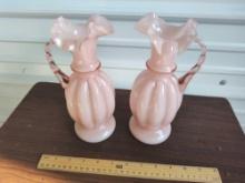 2 Fenton Pink Incased Melon Pitchers