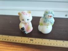 2 Fenton Hand Painted Animals, Cat , Snowman Artist Signed