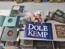 Records, LBJ Political Buttons, Stereo viewer, Pennants