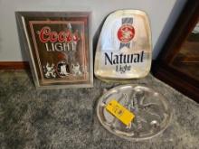 Coors Light Mirrored Sign, Natural Light Mirror Sign, & Serving Tray