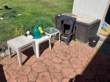 Outdoor Plastic Storage Box, Sawhorse, & 4 Outdoor Stands,