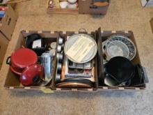 3 Boxes of Pots, Pans, Trays, & Baking Items