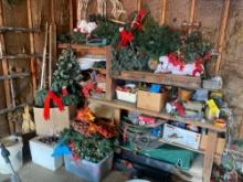 Garage Wall Contents - Christmas Decor, Hardware, Lawn Care Items, & more