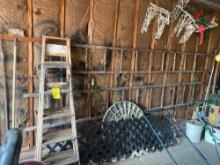 6 Ft. & 5 Ft. Folding Wooden Ladders, Folding Chairs, Wooden Ladders, & Misc. Wall Contents