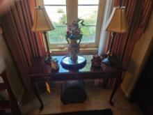 Solid Wood Side Table, Lamps, Rattan Basket Box, & Small Decor