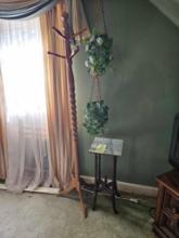 Hall Tree, Marble Top Stand, Hanging Plant Decoration, & Wall Mirror