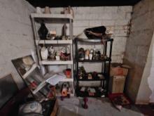 Basement Fruit Cellar Contents - Shelving Units, Glassware, Dehumidifiers, Chair, Treadmill, & more