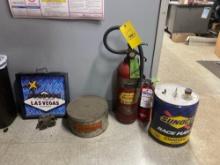 Fire Extinguishers, Sunco Race Fuel Can & Vintage Tin