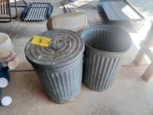 2 Galvanized Trash Cans & Plastic Waste Bin