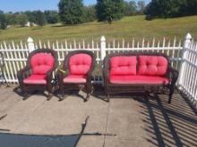 Wicker Patio Set - 2 Chairs & Bench w/ Cushions