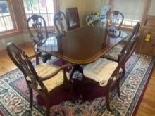 Ornate Solid Wood Dining Table w/ 6 Chairs & Leaves