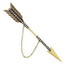 Antique Victorian Solid 14k Gold Large Detailed Seed Pearl Arrow Pin Brooch