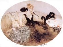 Louis Icart - Deux Filles & La Chat