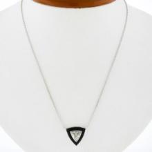 NEW 18K Gold GIA Trillion Diamond Black Onyx Triangle Solitaire Pendant Necklace