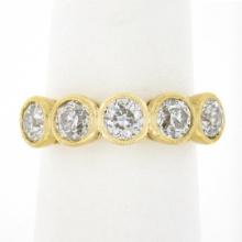 NEW 18k Gold 1.94 ctw Milgrain Bezel European Diamond 5 Stone Wedding Band Ring