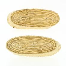 Men's Solid 14k Yellow Gold Textured Oval Tree Stump Pattern Cufflinks Links