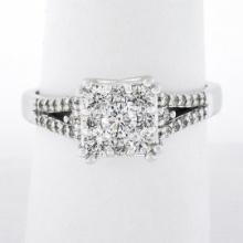 14k White Gold 1.01 ctw Round Brilliant Diamond Prong Illusion Set Engagement Ri