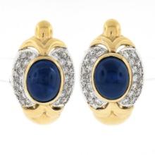 Large 18k Gold 18+ct GIA Oval Cabochon Sapphire Diamond Statement Cuff Earrings