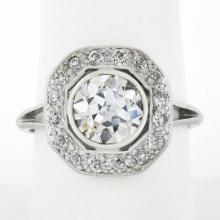 Antique Edwardian Platinum 2.99 ctw GIA European Diamond Bezel & Pave Platter Ri