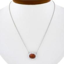 NEW 18K White Gold 3.61 ctw GIA Cushion Spinel w/ Diamond Halo Pendant Necklace