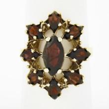 Vintage 14K Yellow Gold Marquise Prong Garnet Open Spray Flower Cocktail Ring