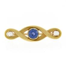 Antique Whiteside & Blank 14k Gold Montana Sapphire Natural Pearl Petite Brooch