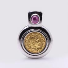 18K White Gold & Ruby Coin Pendant