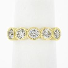 NEW Custom Made 18K Yellow Gold 1.21 ctw Bezel Diamond 5 Stone Wedding Band Ring