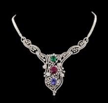 11.56 ctw Ruby, Sapphire, Emerald and Diamond Necklace - 14KT White Gold