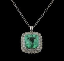 18.09 ctw Emerald and Diamond Pendant With Chain - 14KT White Gold