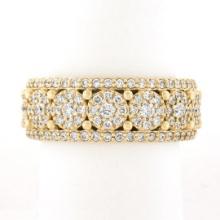 Unisex Fancy 10k Yellow Gold 2 ctw Round Brilliant Diamond Wide Cluster Band Rin